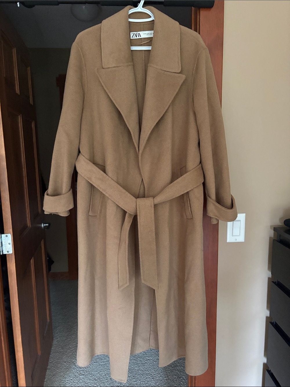 Zara Camel Wool-Blend Wrap Coat size XS